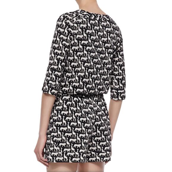 Diane Von Furstenburg Opal Jungle Animal Print Silk Button Front Romper Size 6 - Picture 2 of 12